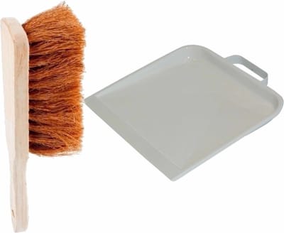 Benson Stevige houten stoffer 30 cm - en lichtgrijs metalen blik - van 22 x 26 cm - voor huis en tuin