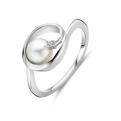 Gerhodineerd Zilver Ring Ovaal Parel En Met Zirkonia 9,5 Mm 1339751