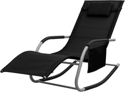 Zonneligstoel - Tuinstoel liggend - Ontspannen buiten - Met opbergvak - 102 cm - Zwart grijs