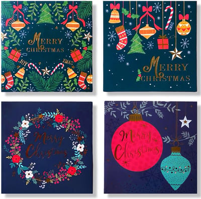 50 Luxe Vierkante Kerst- en Nieuwjaarskaarten - 10x10cm - Gevouwen kaarten met enveloppen