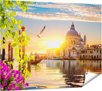 Gards Tuinposter Kanaal in Veneti� met Bloemen - 120x90 cm - Tuindoek - Tuindecoratie - Wanddecoratie buiten - Tuinschilderij