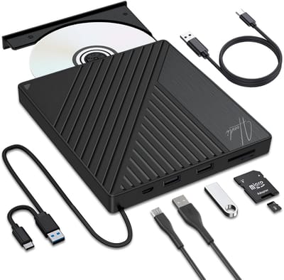 Heevli® Externe DVD Speler - CD Speler & Brander - Externe dvd brander - Optische drive - Drive voor desktop & laptop - Plug & Play - Data & Voeding Via USB 3.0 of USB C - Portable