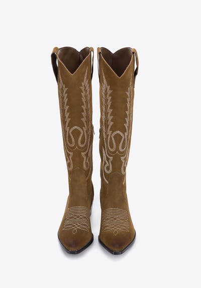 Wittchen Suède Cowboylaarzen voor Dames met Borduurwerk, Hoog Groen Suède Leer