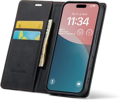 CaseMania Bookcase hoesje geschikt voor iPhone 16 - Effen Zwart - Kunstleer