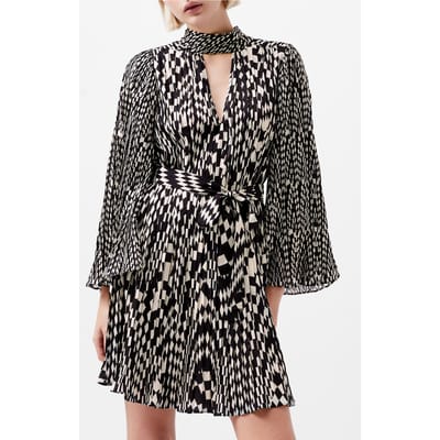French Connection Fern Arie Pleated Ella Ggt Drs Classic Cream/blacko Size: 8 | Mini Dresses Outlet | Dames | Zwart