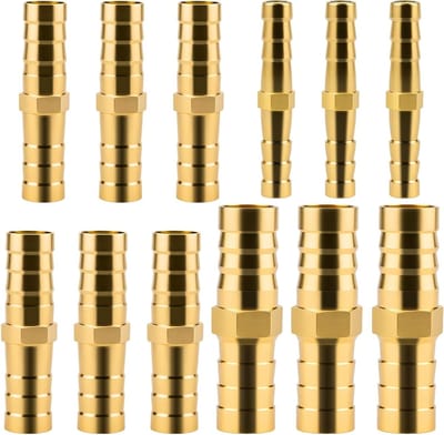 Set van 12 Messing Slangkoppelingen, 1/4 inch tot 1/2 inch, Geschikt voor Slangen, Schroefverbindingen en Koppelingen, Inclusief Split Tang voor Gemakkelijk Gebruik