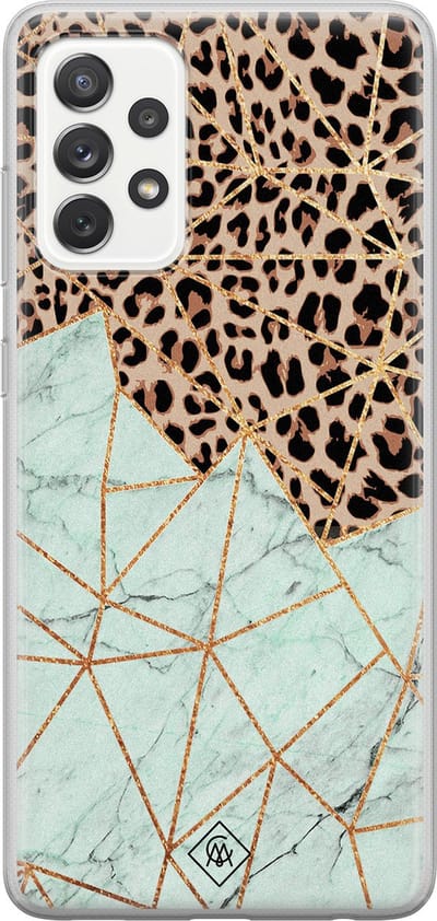 Casimoda® hoesje - Geschikt voor Samsung A52s - Luipaard Marmer Mint - Backcover - Siliconen/TPU - Bruin