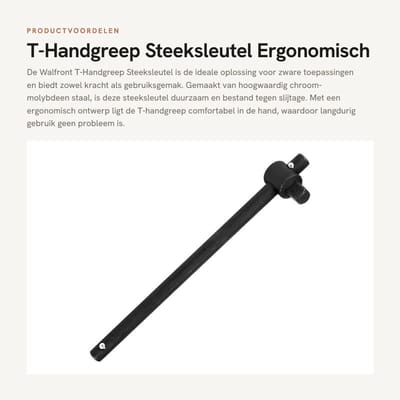 Dailygoods- Steeksleutel T-handvat - Hoogwaardig staal - Ergonomisch ontwerp - Compacte maat - Hoog koppel - Geschikt voor verschillende maten schroeven - Steeksleutelset