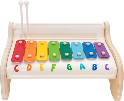 Houten Olifant Xylofoon - Muziek Speelgoed - Muziek Leren Spelen - 6 Muziekkaarten - 39 x 14 x 19 cm
