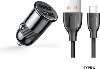 Joyroom 3.1A autolader Snellader - 2 USB-A poorten inclusief USB-C kabel - Zwart