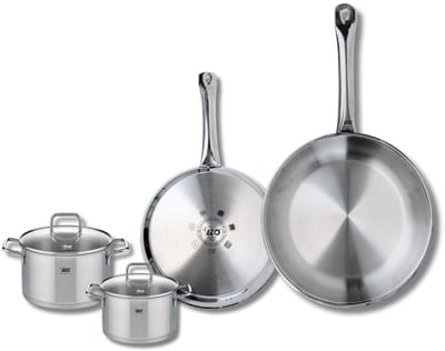 Set van 2 Koekenpannen 24 en 28 cm en 2 kookpotten 12 en 14 cm Elo Profi Citrin