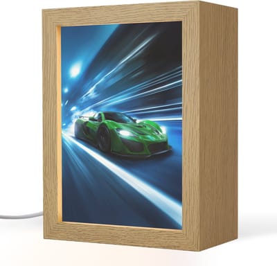 Nachtlampje 15x20 cm - Kinder lampje - Groene racewagen - Blauw - Neon - Licht - Tafellamp kinderkamer - Slaapkamer lamp - Bedlamp kinderen - Kinderlampje stopcontact - Wandlamp babykamer - Nachtlampjes