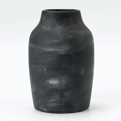 Famanu – Keramische rustieke boerderij bloemenvaas, boho terracotta vaas voor woonkamer, tafel en plank, zwart