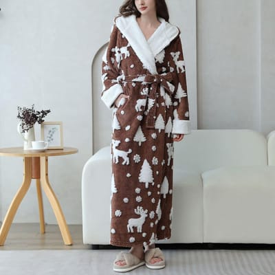 Nouvelle robe de luxe de Noël pour femme, peignoir d'hiver grande taille en jacquard cationique à capuche, robe chaude pour femme, vêtements de maison XL gray
