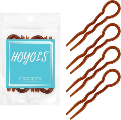 Bruine U-vormige haarspelden 12 stuks – golvend ontwerp voor chignon, updo’s en Franse twists | 9,5 cm