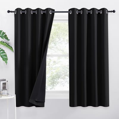 Dailygoods- Gordijnen 100% Verduisterend - Gordijnen Kant en Klaar 2 Stuks - Gordijnen met Lussen - Thermische Isolerende Gordijnen - 140x145cm - Veiligheidswaarschuwing - Verduisteringsgordijnen
