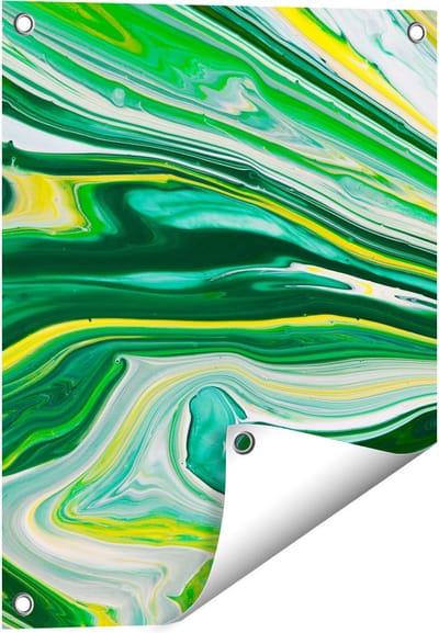 Gards Tuinposter Abstracte Kunst - Groen met Gele Verf - 40x50 cm - Tuindoek - Tuindecoratie - Wanddecoratie buiten - Tuinschilderij