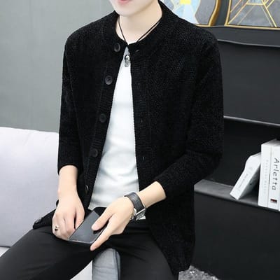 Chenille Fluweel Japans Retro Trend Jeugd Slim Gebreide Trui Vest Herentrui Mannen Koreaanse Versie Jeugd 3XL black