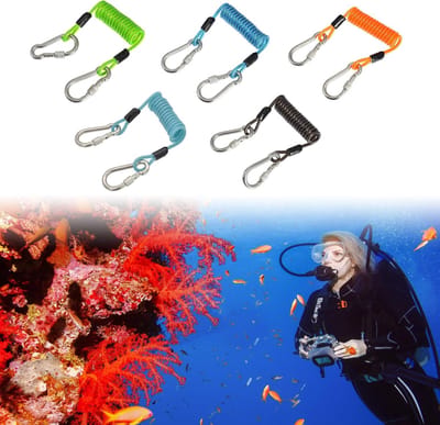 Camera Lanyard Clip - Spiraalkabel Duiken - Veilig Camera Meenemen - Roestvrij Staal - 1.30m - Meerblauw