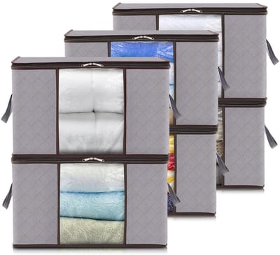 Dailygoody - Kledingopbergdozen - Grote verhuisdozen - Versterkt handvat - Lichtgrijs - Opbergzakken - Perfect voor kleding en beddengoed - 6 stuks
