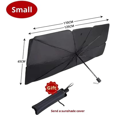 KEBIDU UPF50+ Auto Zonnescherm Windscherm Paraplu, Opvouwbaar Zilveren Coating Windscherm Zonneklep, Anti-UV Warmte-isolatie voor Alle Auto's, Draagbare Opslag poederblauw
