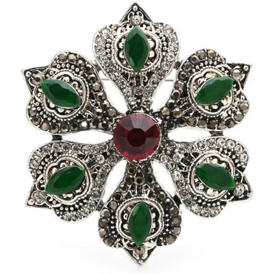 Grote acryl bloembroches voor dames, vintage rood en groen, met bloemen, perfect voor bruiloften en feestjes. groen