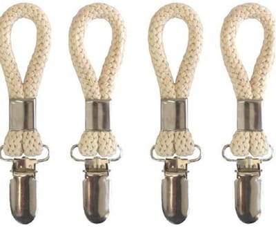 4-stuks Handdoekclip met katoenen ring - Handdoekclip voor versleten handdoeken - Zakdoekclip met haakje - Met ophangring - Roestvrij staal - 11,5 x 2,5 x 1 cm - Geschikt voor keukens, badkamers, garages, kantoren, hotels, cafés en campings -Geel