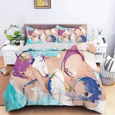 3D Geprint Anime Re Zero Ram Rem Beddengoed Set Dekbedovertrek Slaapkamer Dekbed Enkel Tweepersoons King Size Dekbedovertrek Huis Textiel 70x133cm 2pcs