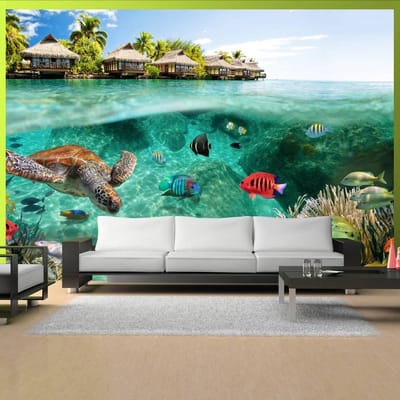 200cm X 140cm - Fotobehang - onder de oppervlakte van het water , multi kleur ,