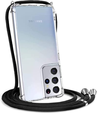 Hoesje met koord - ketting - Draagriem voor Schouder / Nek - touw - Hanger - Schouder tas - Geschikt voor: Samsung Galaxy S21 Ultra - transparant