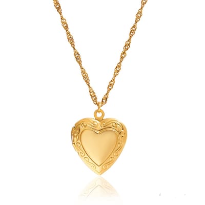 LOUIZ - Gouden Ketting met Hartjes Medaillon - Stainless Steel 18K verguld - Waterproof, Nikkelvrij en Hypoallergeen - Liefdes Cadeau - Foto Hanger Ketting - Medaillon voor foto - Goudkleurig - Cadeautje voor Haar