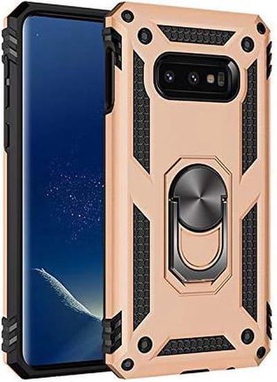 HB Hoesje Geschikt voor Samsung Galaxy S10E - Anti-Shock Hybrid Armor Back Cover - Hoes met Kickstand Ring - Goud