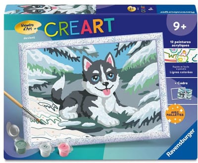 Ravensburger – CreArt Kids 18x24cm – Schilderen op nummer – Sneeuwhuski – Schilderen op nummer set – Leeftijd 7+ – 12023226