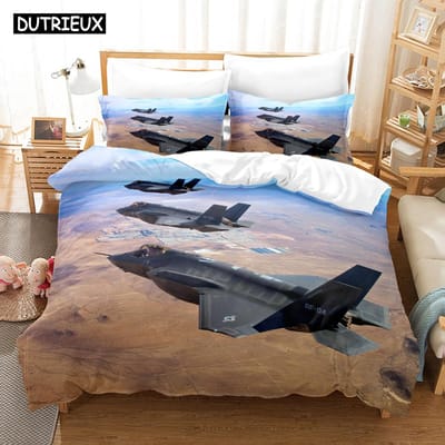 3D Straaljager Gevechtsvliegtuig F-35 Beddengoedsets Dekbedovertrekset Met Kussensloop Eenpersoons Tweepersoons Queen King Beddengoed EU single(135x200cm)
