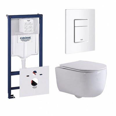 QeramiQ Dely Swirl Toiletset - 36.5x 53cm - Grohe Rapid inbouwreservoir - slim zitting - witte bedieningsplaat - rechthoekige knoppen - glans wit