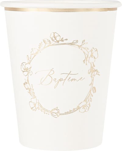 ARTYFETES - 8 kartonnen bekers Doop 255 ml gouden bloemen