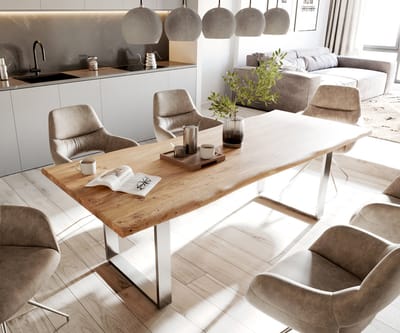 Eettafel Edge acacia natuur 240x100 edelstaal smal Live-Edge