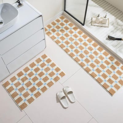 Ins Stijl Koreaanse Badkamer Absorberende Vloermat met Dikke Pluche Badkuip Antislip Voetmat Slaapkamer Bedkleed 40X60CM beige