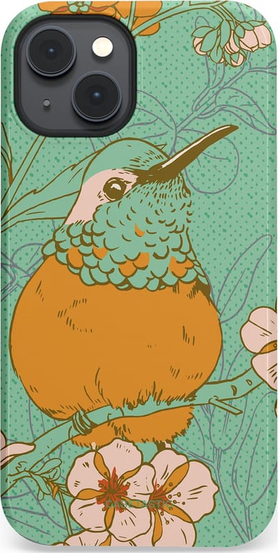 Casetastic hoesje geschikt voor Apple iPhone 14 Plus - MagSafe - Dubbellaagse bescherming - Bloesem Kolibrie - Fashion Case - Mintgroen Okergeel Zand