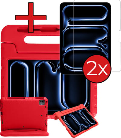 Hoesje - Geschikt voor Apple iPad Pro (2024/2025) - 11 inch - Met 2x Screenprotector - Kinderhoes - Shockproof Bumper - Kidsproof Case - Tablethoes - Kinder Hoes Cover - Rood