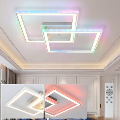 NETTLIFE LED Plafondlamp - zilver - modern - dimbaar met afstandsbediening - RGB kleurverandering - 2 hoekig ontwerp - 40W slaapkamerlamp - voor woonkamer | keuken | hal eetkamer