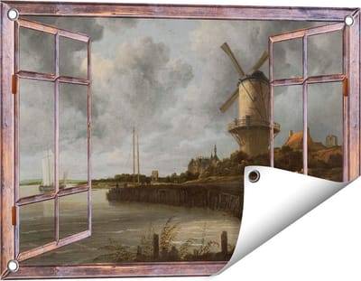 Gards Tuinposter Doorkijk De Molen bij Wijk bij Duurstede - Jacob van Ruisdael - 60x40 cm - Tuindoek - Tuindecoratie - Wanddecoratie buiten - Tuinschilderij