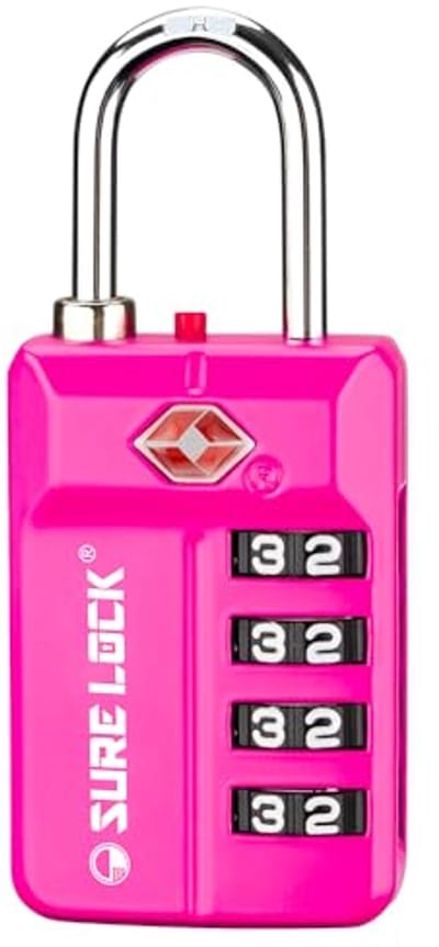 Goedkeuringsslot voor Reisbagage, School, Kantoor en Gym, Gemakkelijk Leesbare Kloksloten, 1, 2 & 4 Pack, Roze