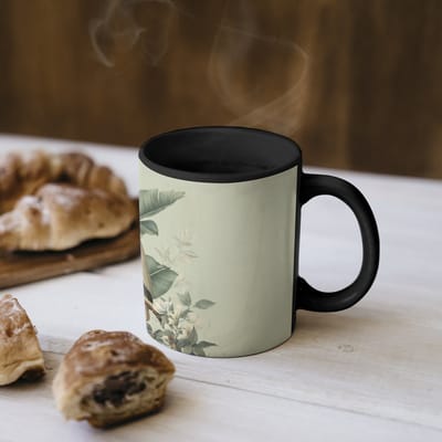 Magische Mok - Foto op Warmte Mokken - Koffiemok - Gele kuifkaketoe - paradijsvogelbloemen - Groen - Magic Mok - Beker - 350 ML - Theemok