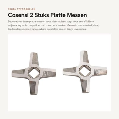 Dailygoods- Vleesmolen Mes 2 Stuks - Roestvrij Staal - Platte Messen - Vervangingsaccessoires - Compatibel met Meerdere Merken - Betrouwbare Prestaties
