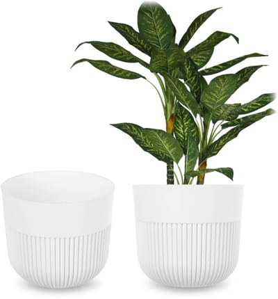 KADAX bloempot Ø 25 cm, bloemenbak met geribbeld patroon voor binnen en buiten, kunststof plantenpot, bloemenbak voor kamerplanten (wit)