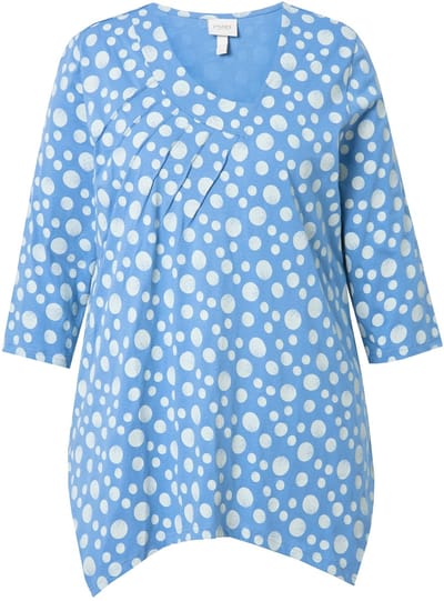 Ulla Popken - Dames - Shirt puntige zoom V-hals 3/4-mouwen biologische katoen - Licht korenbloem - Maat 42+
