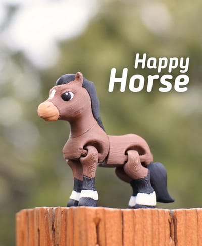 Blij Paard 3D Print - Vera's Arts & Dice | Happy Horse 3D Print - Paarden - Pony's - Paard - Speelgoed - Verzamelobject - Fidget Toy - Paarden Figuur - Bruin Zwart Wit