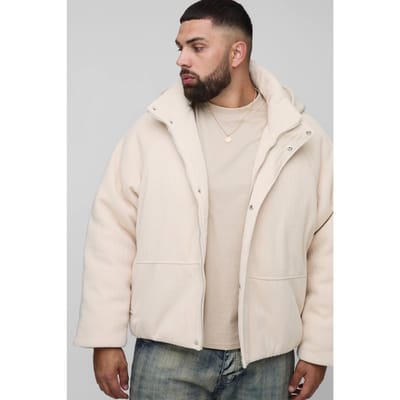 Plus Gebreide Kap Overdimensionale Boxy Puffer Jas | Ecru | Size 2XL