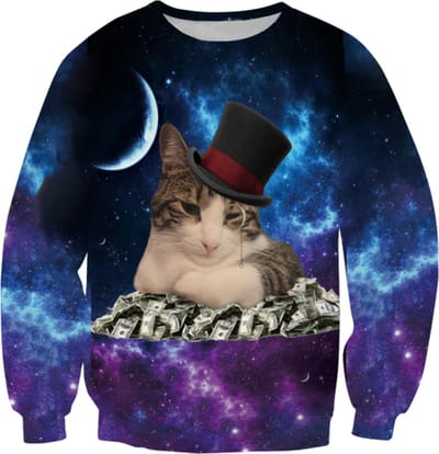 Pimp cat met stapel geld Maat S - Festival Trui - Superfout - Foute Trui - Feestkleding - Festival outfit - Foute kleding - Foute party kleding -